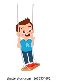 happy cute little kid boy play swing