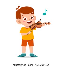happy cute little kid boy play violin