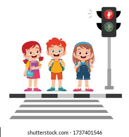 happy cute little kid boy and girl cross the road