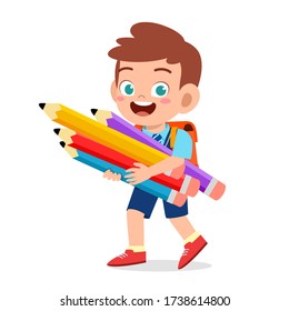 happy cute little kid boy with pencil