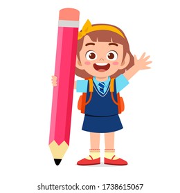 happy cute little kid boy with pencil