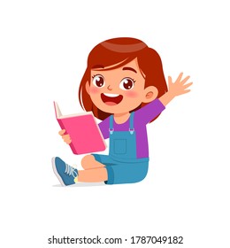 happy cute little kid boy girl read study learn story book school