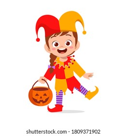 happy cute little kid boy and girl celebrate Halloween wears clown costume