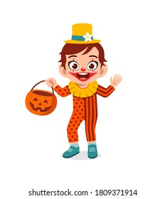 happy cute little kid boy and girl celebrate Halloween wears clown costume