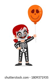 happy cute little kid boy and girl celebrate Halloween wears skeleton costume