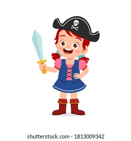 happy cute little kid boy and girl celebrate halloween wears pirate costume