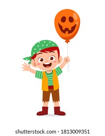happy cute little kid boy and girl celebrate halloween wears pirate costume