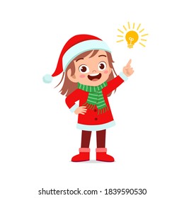 happy cute little kid boy and girl wearing red christmas costume and thinking