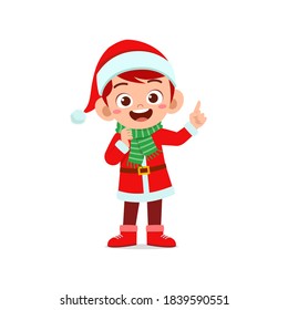 happy cute little kid boy and girl wearing red christmas costume