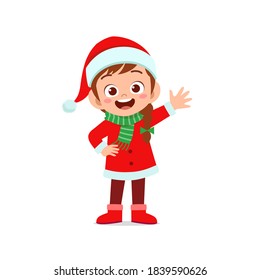 happy cute little kid boy and girl wearing red christmas costume