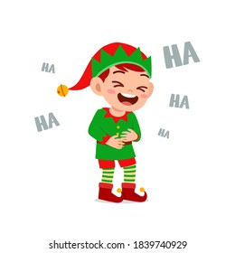 happy cute little kid boy and girl wearing green elf christmas costume and laugh loud