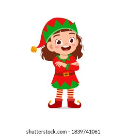 happy cute little kid boy and girl wearing green elf christmas costume