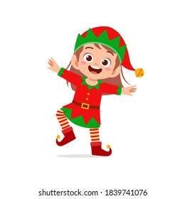 happy cute little kid boy and girl wearing green elf christmas costume