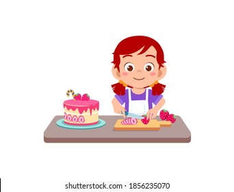 happy cute little kid boy and girl cooking a birthday cake