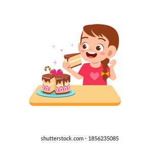 Happy Cute Little Kid Boy And Girl Eat A Birthday Cake