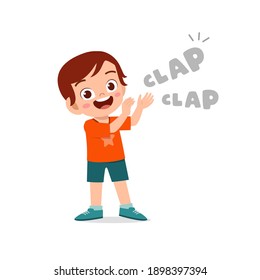 happy cute little kid boy standing and clap the hand