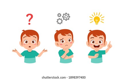happy cute little kid boy thinking and searching idea process