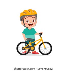 Happy Cute Little Kid Boy Riding Bicycle