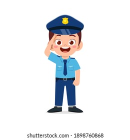 happy cute little kid boy wearing police uniform