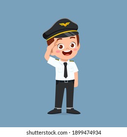 Happy Cute Little Kid Boy Wearing Pilot Uniform