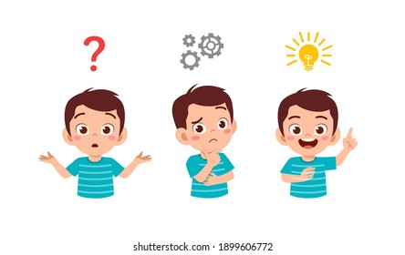 happy cute little kid boy thinking and searching idea process