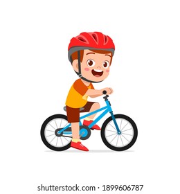 happy cute little kid boy riding bicycle