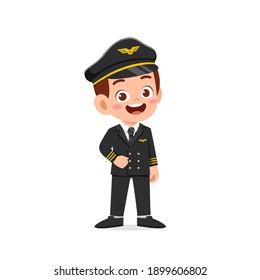 Happy Cute Little Kid Boy Wearing Pilot Uniform