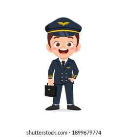 Happy Cute Little Kid Boy Wearing Pilot Uniform