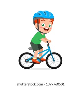 happy cute little kid boy riding bicycle