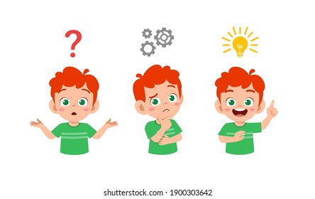 happy cute little kid boy thinking and searching idea process