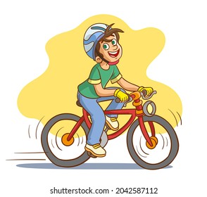 happy cute little kid boy riding bicycle