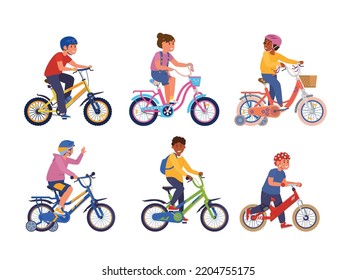 happy cute little kid boy riding bicycle