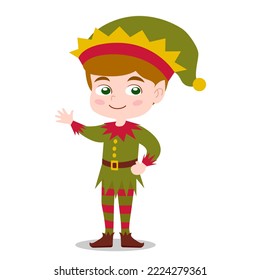 happy cute little kid boy wearing christmas elf costume