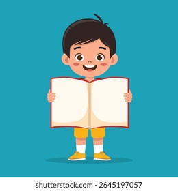 Happy Cute Little Kid Boy Carry Blank Book Vector