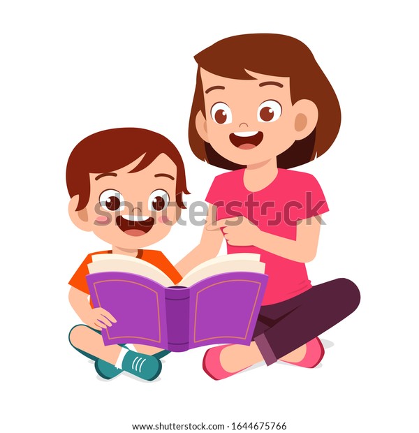 Happy Cute Little Kid Boy Read Stock Vector (Royalty Free) 1644675766 ...