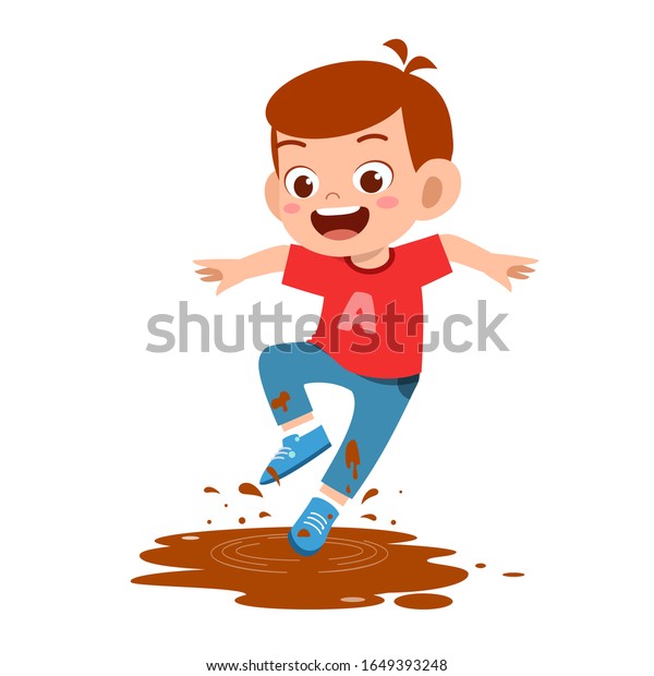 Happy Cute Little Kid Boy Jump Stock Vector (Royalty Free) 1649393248