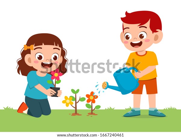 Happy Cute Little Kid Boy Girl Stock Vector (royalty Free) 1667240461 