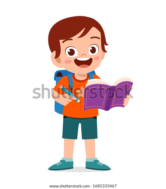 Happy Cute Little Kid Boy Read Stock Vector (Royalty Free) 1685333467