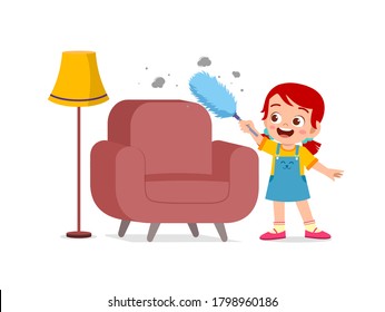 Happy Cute Little Kid Cleaning Chair