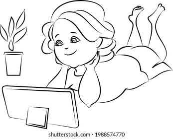 happy cute little kid does home school with computer laptop connect to internet study e-learning and course. e-learning web element