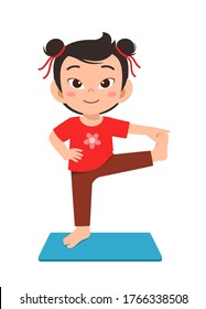 happy cute little kid doing exercise