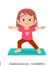 happy cute little kid doing exercise