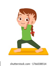 happy cute little kid doing exercise