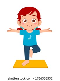 happy cute little kid doing exercise