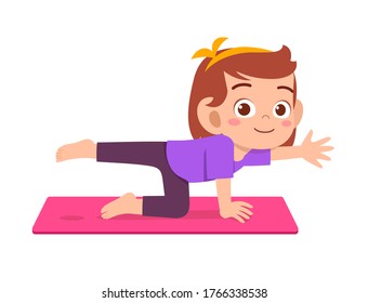 happy cute little kid doing exercise