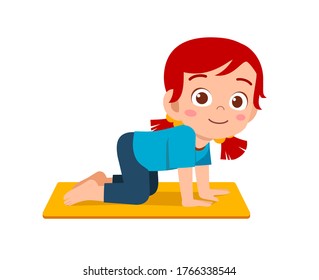 happy cute little kid doing exercise