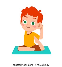 happy cute little kid doing exercise