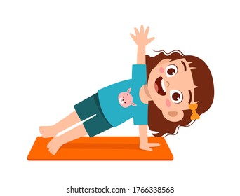 happy cute little kid doing exercise