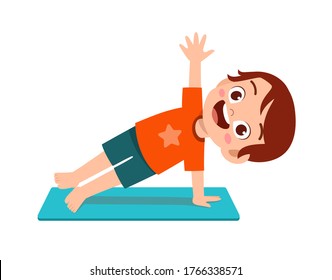 happy cute little kid doing exercise