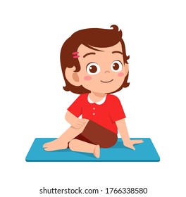 happy cute little kid doing exercise